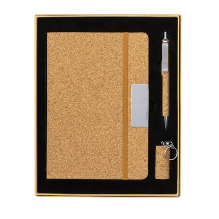 Set bloc-notes avec stylo bille et porte clés usb 16G en liège