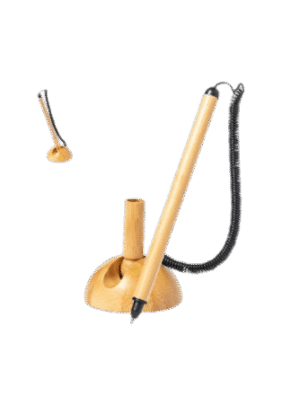 Stylo bille ligne Nature en bambou, à encre bleue et avec un câble extensible avec un adhésif 3M sur la base.
