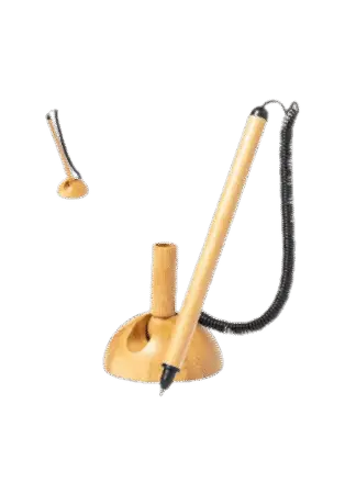 Stylo bille ligne Nature en bambou, à encre bleue et avec un câble extensible avec un adhésif 3M sur la base.