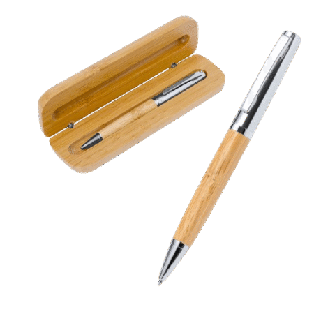 Stylo bille en bambou et métal avec mécanisme rotatif