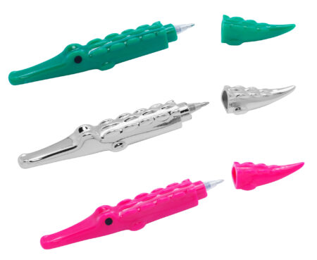 Stylos en forme de crocodile, 3 couleurs assorties rose, vert, argent, x24pcs