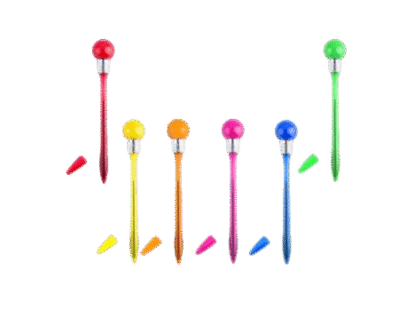Stylo ampoule avec corps lisse en couleurs transparentes et lumineuses. La lumière s´active en laissant tomber le stylo.Encre bleue.Piles Bouton Incluses