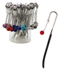 Marque page métal chromé orné d'une boule strassée, assortis x 36