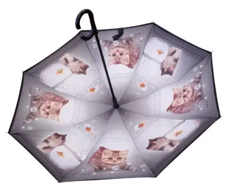 Parapluie inversé motif chat
