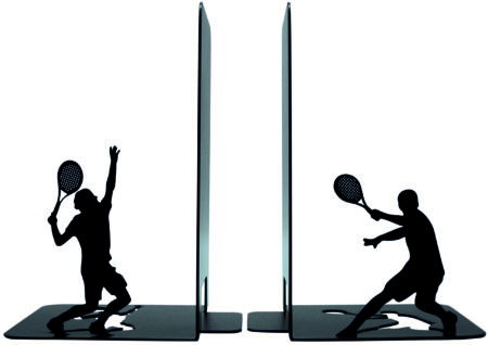 Paire de serre-livres en metal noir, theme tennis