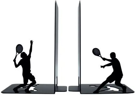 Paire de serre-livres en metal noir, theme tennis