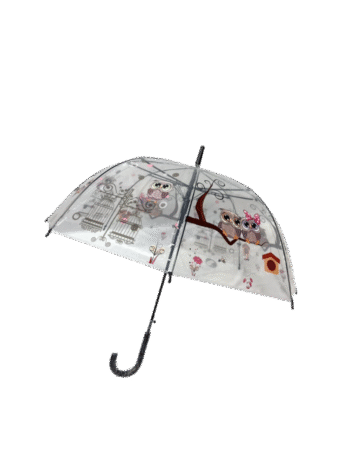 Parapluie automatique, cloche transparent  thème " Hibou "