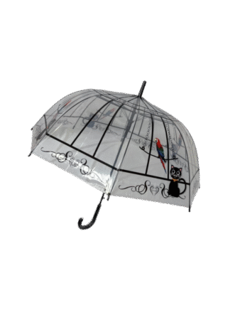 Parapluie automatique, cloche transparent  thème " Perroquet & chat "