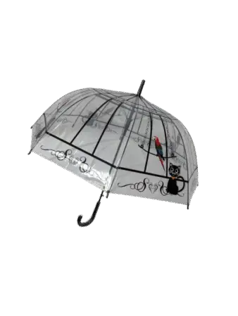 Parapluie automatique, cloche transparent  thème " Perroquet & chat "