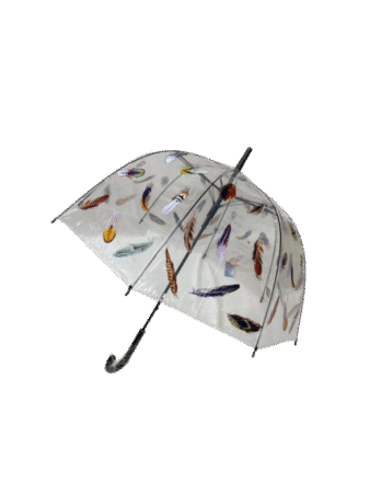 Parapluie automatique, cloche transparent  thème " Plumes "