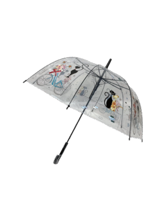 Parapluie automatique, cloche transparent  thème " Chat & vélo "