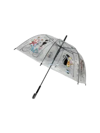 Parapluie automatique, cloche transparent  thème " Chat & vélo "
