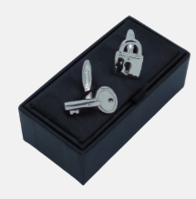Boutons de manchette chromé forme cadenas+clé