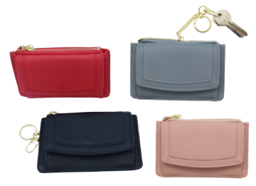 Porte monnaie zippé, avec porte cartes, couleurs assorties x12