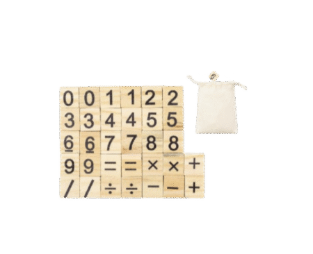 Jeu de calcul en bois de pin naturel résistant. 32 Pièces. Étui Coton