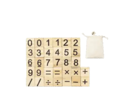 Jeu de calcul en bois de pin naturel résistant. 32 Pièces. Étui Coton