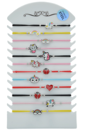 Bracelet fantaisie ajustable coloris et motifs animaux assortis x12