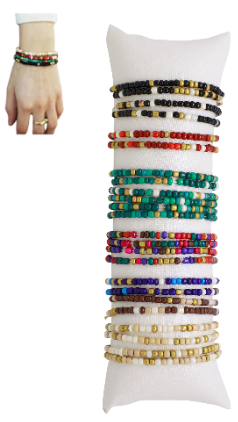 Bracelet élastique perles multi-couleurs, assortis x 24