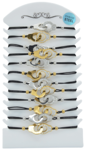Bracelet ajustable menottes acier inox gold/sylver x12