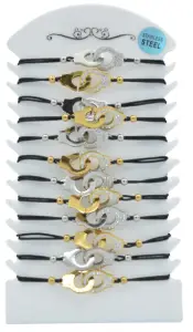 Bracelet ajustable menottes acier inox gold/sylver x12