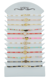 Bracelet élastique perles et motifs couleurs assorties x12