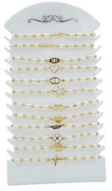Bracelet élastique perles blanches et motifs assortis x12