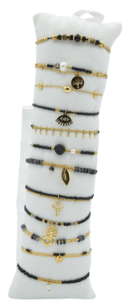 Bracelet acier inox gold et perles noires assortis x12