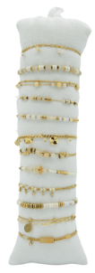 Bracelet acier inox gold et perles blanches assortis x12