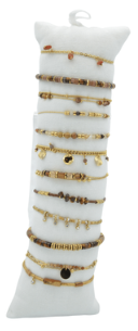 Bracelet acier inox gold et perles marrons assortis x12