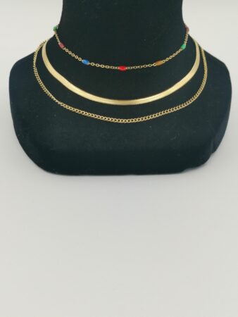 Collier femme doré/perlé 3 en 1 en acier inox