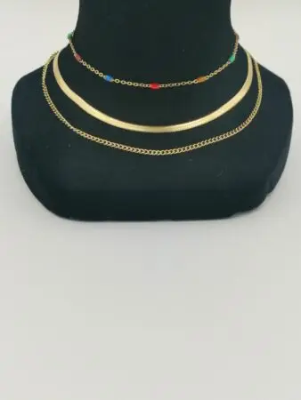 Collier femme doré/perlé 3 en 1 en acier inox