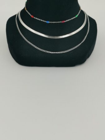 Collier femme argenté/perlé 3 en 1 en acier inox