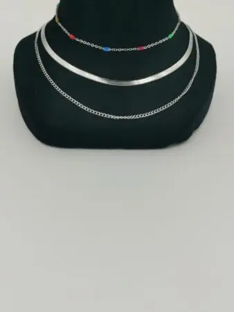 Collier femme argenté/perlé 3 en 1 en acier inox