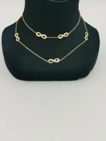 Collier femme doré 2 en 1 en strass & acier inox motif "infini"