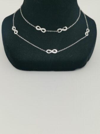 Collier femme argenté 2 en 1 en strass & acier inox motif "infini"