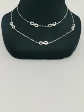Collier femme argenté 2 en 1 en strass & acier inox motif "infini"