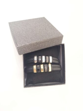 Bracelets homme en cuir et acier inox Silver assortis