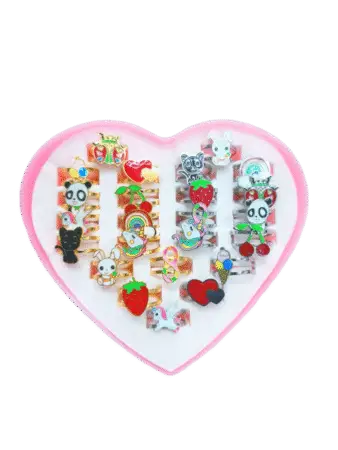 Bagues enfants en acier inox reglables 6-12 ans motifs assorties x24