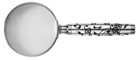 Loupe métal argent et noir motif musique