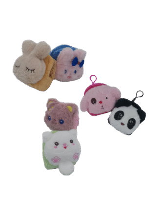 Porte monnaie porte clés , mini sac à dos en peluche, motif et coloris assortis X12