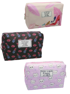 Pochette cosmétique en PU multi décors x 12