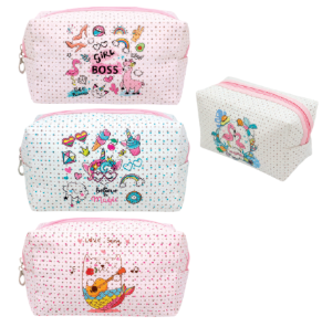 Pochette de toilette rectangulaire en PU multi décors x 12