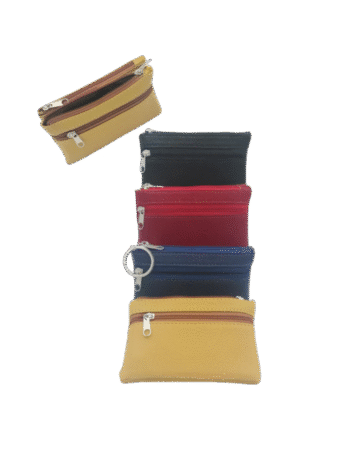 Porte-monnaie porte-clés triple zip en  PU  couleurs assorties