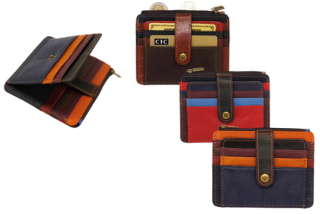 Porte-monnaie porte cartes multiples en cuir multi couleurs