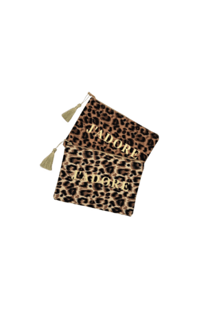 Pochette cosmetique motif leopard "j'adore" 205x15x140mm