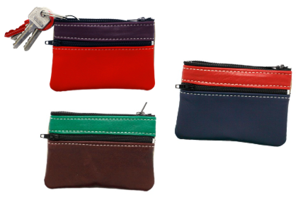 Porte monnaie, porte- clés en cuir multicouleurs x 12