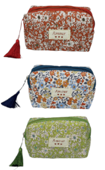 Pochette maquillage en tissu imprimé, intérieur imperméable, dessins assortis