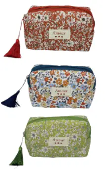 Pochette maquillage en tissu imprimé, intérieur imperméable, dessins assortis