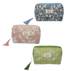 Pochette de toilette en tissu imprimé, intérieur imperméable, dessins assortis