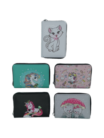 Porte monnaie zippé en PU, animaux assortis x 12